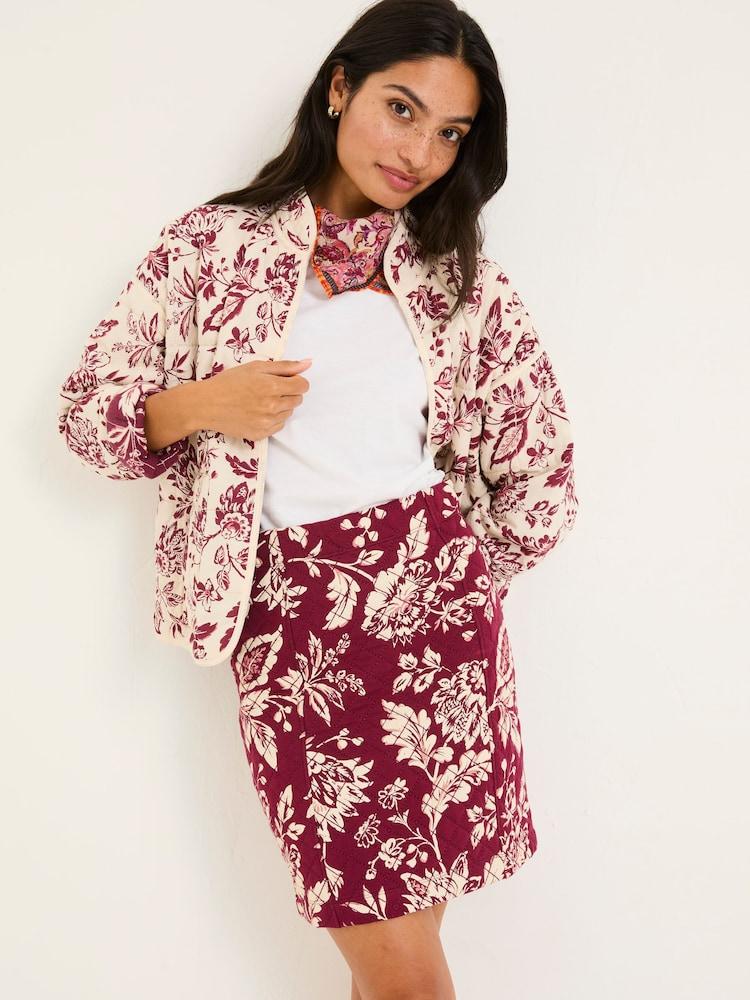Fat Face Jennie Burgundy Red Brush Floral Skirt