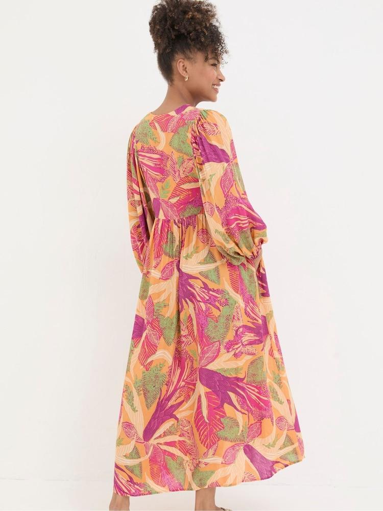Fat Face Jocelyn Orange Tropical Floral Midi Dress