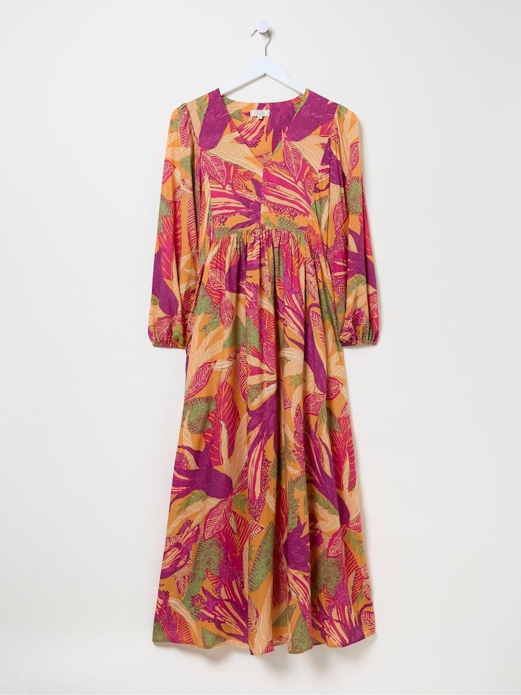 fat face Jocelyn Orange Tropical Floral Midi Dress