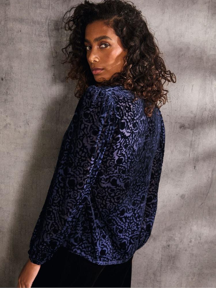Fat Face Joelle Blue Burnout Blouse