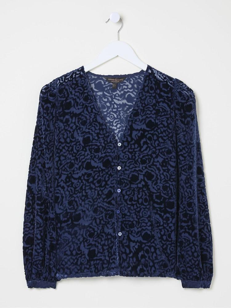 fat face Joelle Blue Burnout Blouse