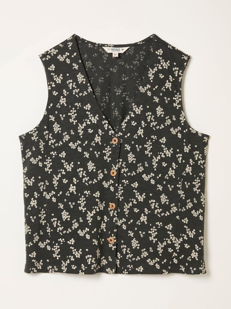 fat face Joni Black Mono Ditsy Jersey Waistcoat