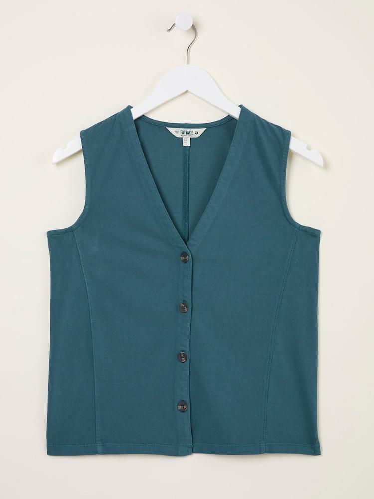fat face Joni Dark Teal Blue Jersey Waistcoat