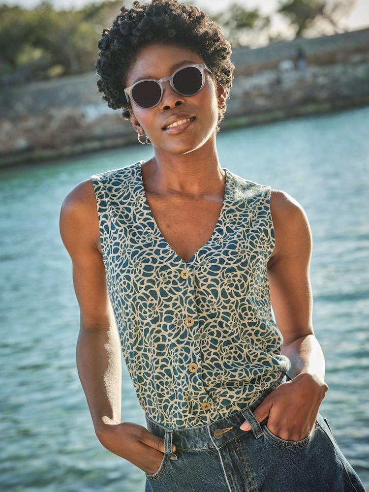 Fat Face Joni Teal Blue Shibori Jersey Waistcoat