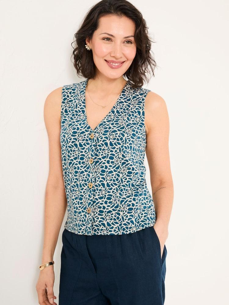 Fat Face Joni Teal Blue Shibori Jersey Waistcoat