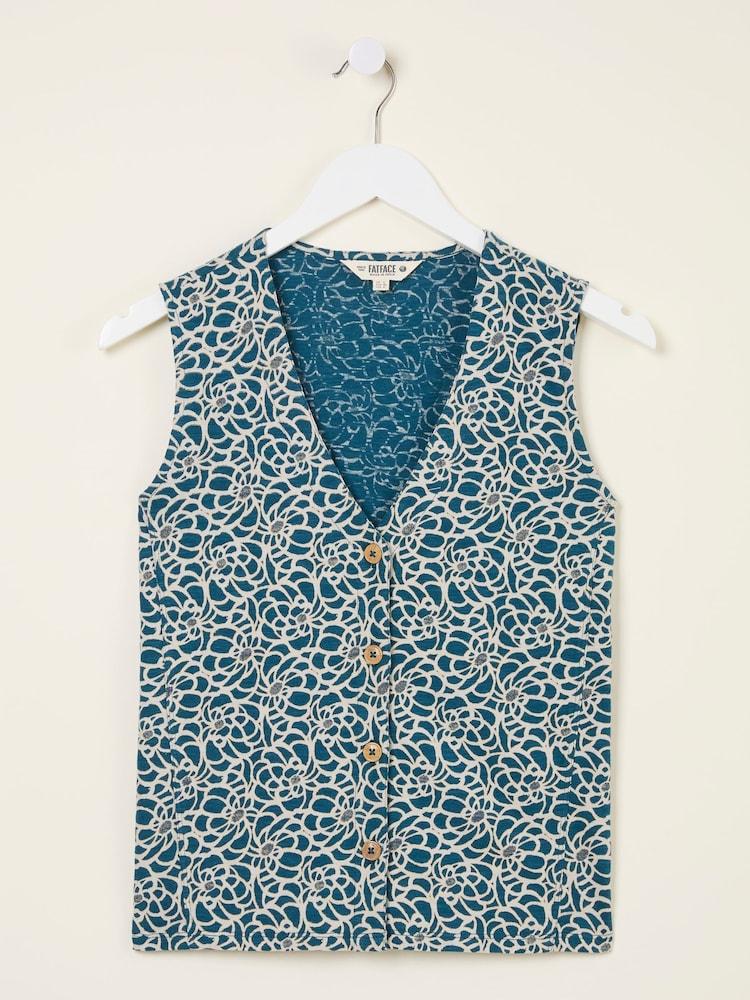 fat face Joni Teal Blue Shibori Jersey Waistcoat