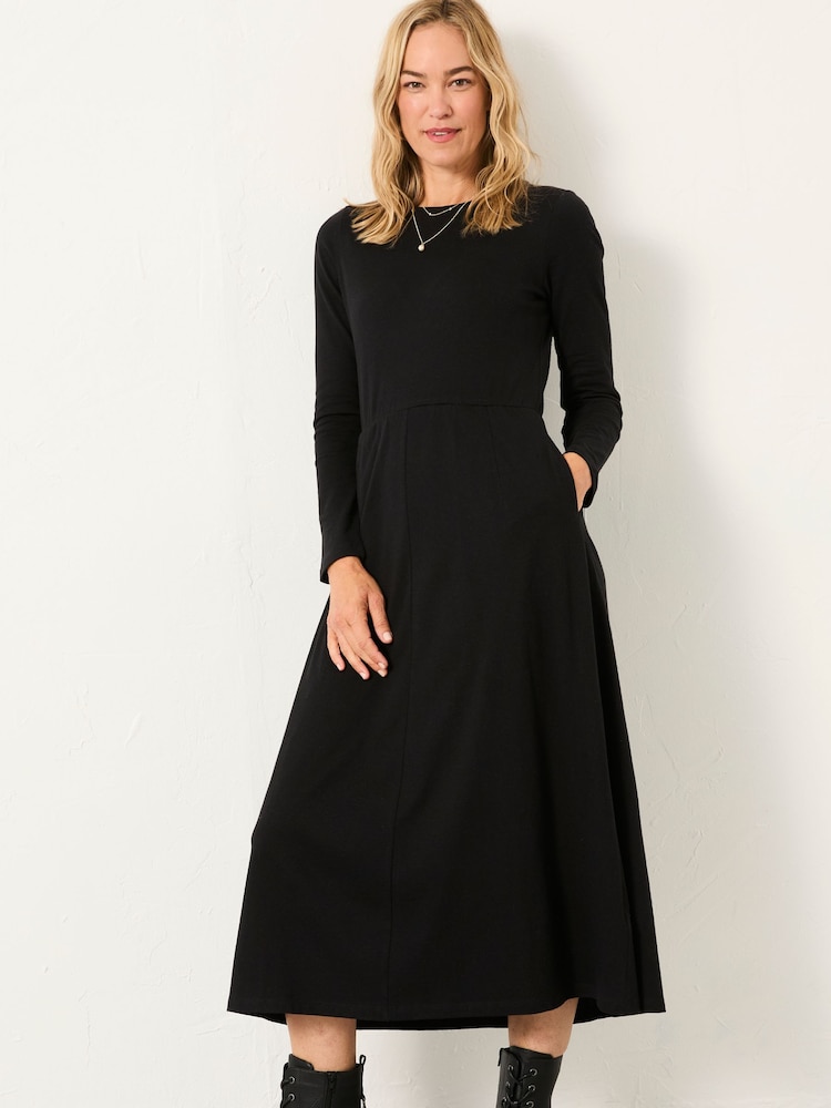 Fat Face Jonie Black Petite Jersey Midi Dress
