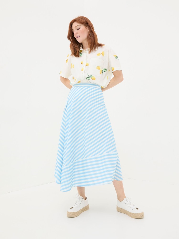 Fat Face Judes Blue Robyn Striped Midi Skirt
