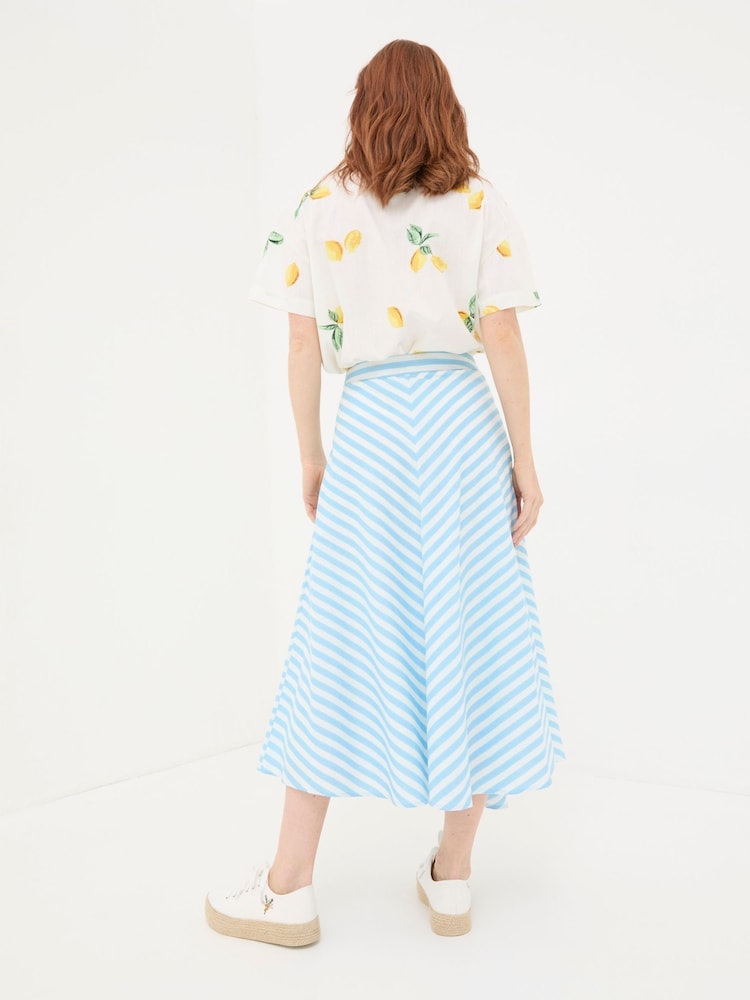 Fat Face Judes Blue Robyn Striped Midi Skirt