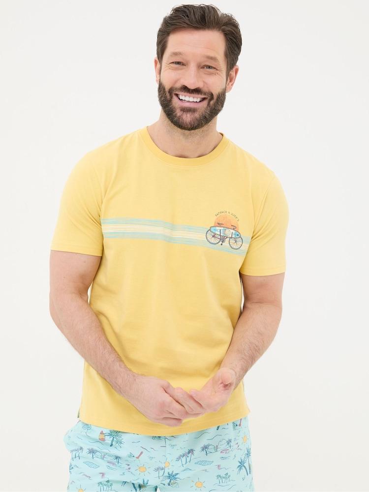 Fat Face Judes Yellow Chest Stripe T-Shirt