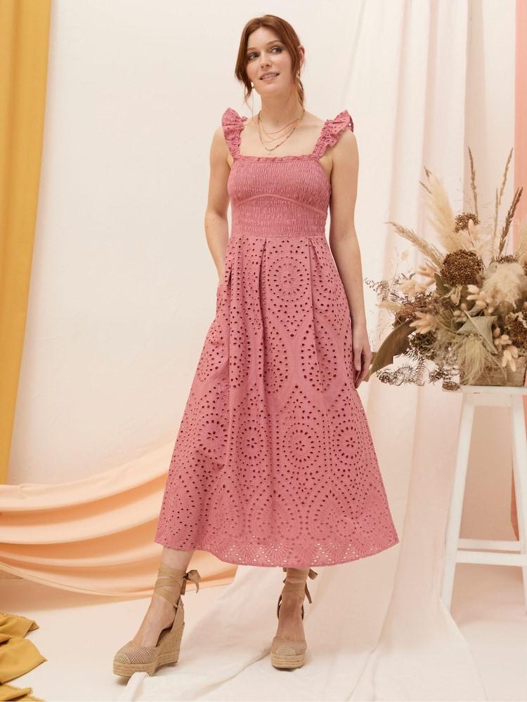 Fat Face Kadiri Pink Shirred Midi Dress
