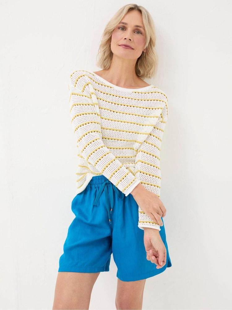 Fat Face Kalani Yellow Crochet Stripe Jumper