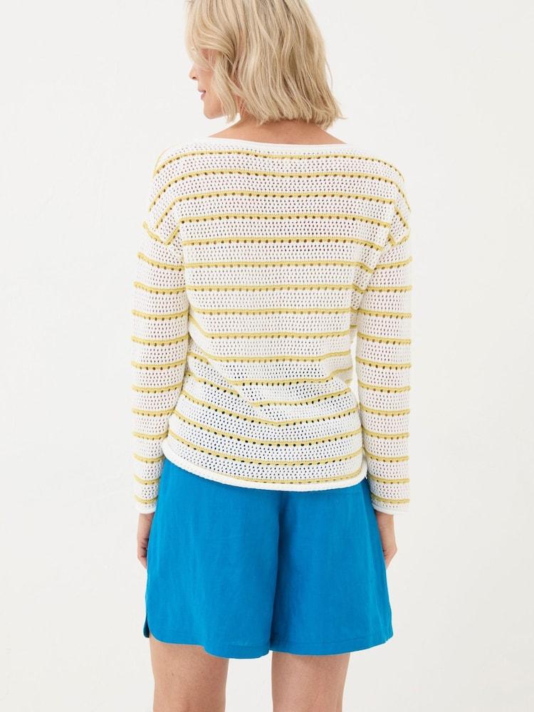 Fat Face Kalani Yellow Crochet Stripe Jumper