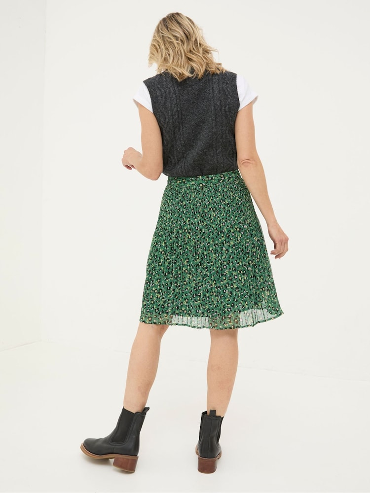 Fat Face Kayleigh Green Floral Marks Pleated Skirt