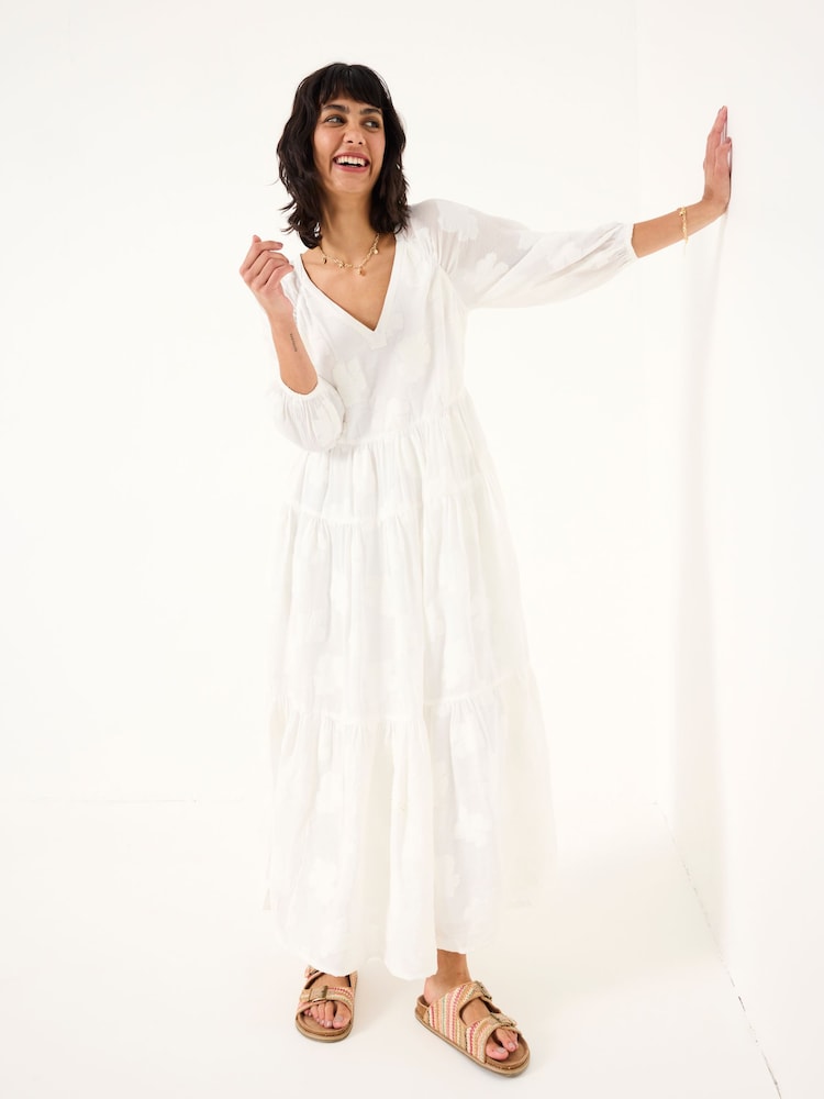 Fat Face Kelly White Jacquard Maxi Dress