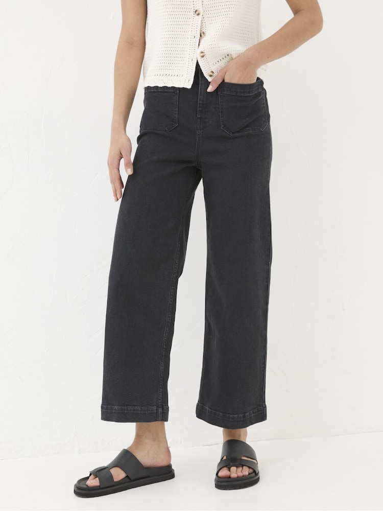 Fat Face Keswick Black Wide Leg Crop Jeans