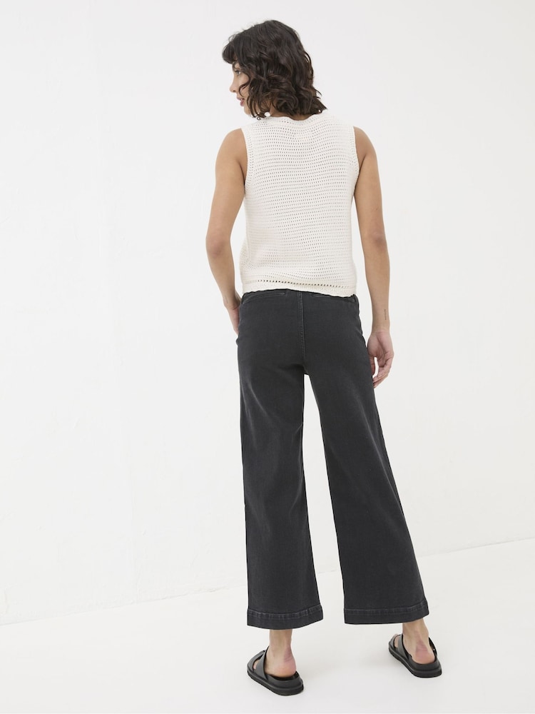 Fat Face Keswick Black Wide Leg Crop Jeans