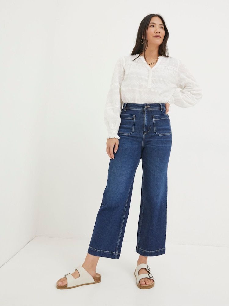 Fat Face Keswick Blue Wide Leg Crop Jeans