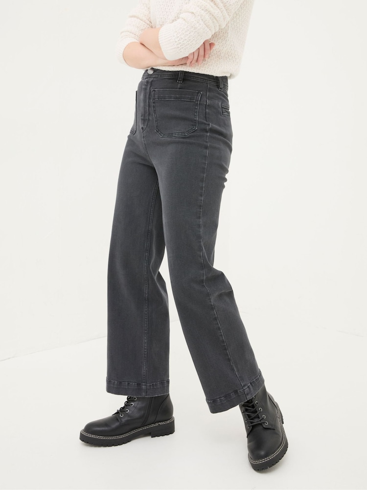 Fat Face Keswick Grey Wide Leg Crop Jeans