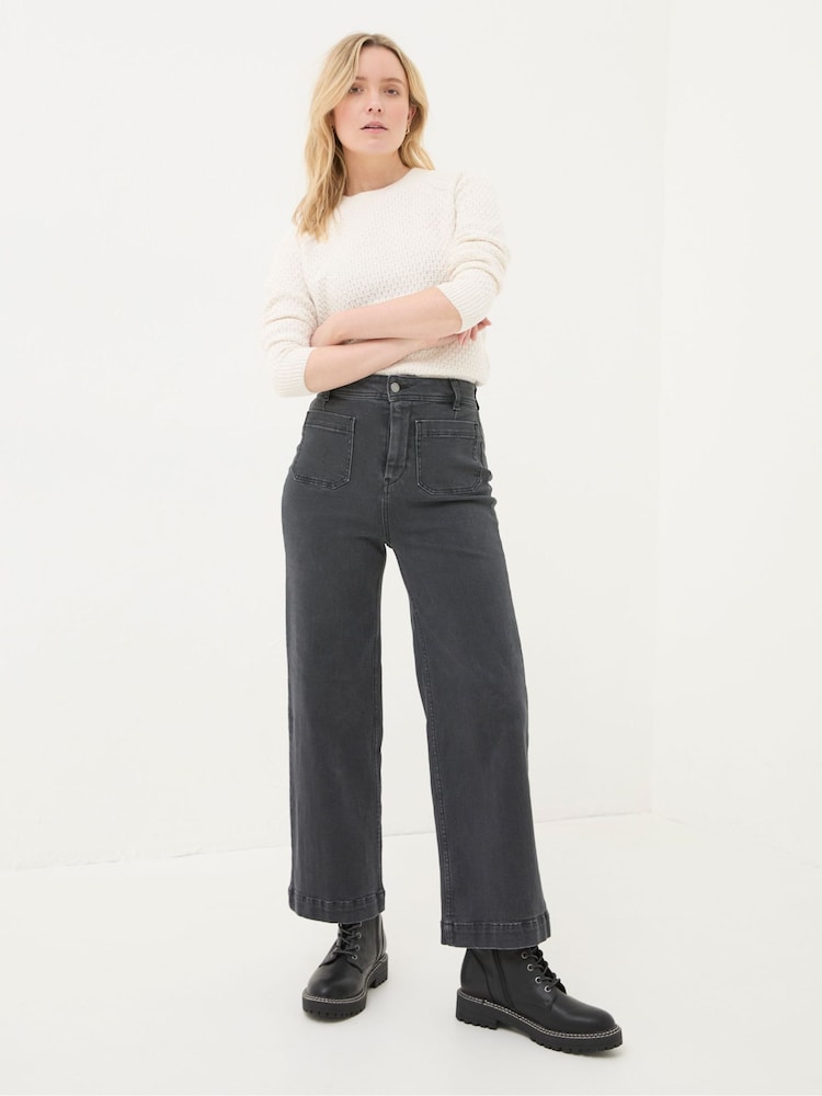 Fat Face Keswick Grey Wide Leg Crop Jeans