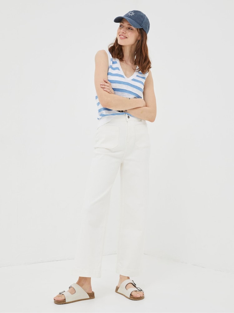 Fat Face Keswick White Wide Leg Cropped Jeans