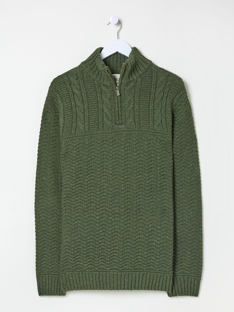 fat face Khaki Green Funtley Half Neck Jumper