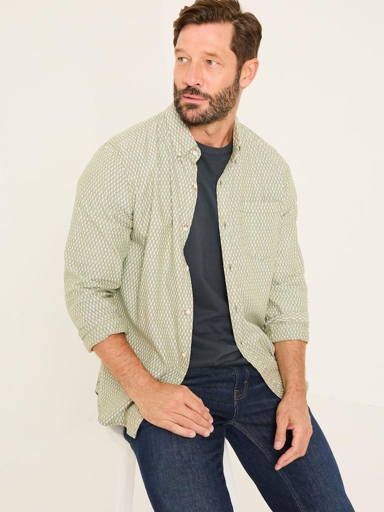 Fat Face Khaki Green Geo Print Long Sleeve Shirt