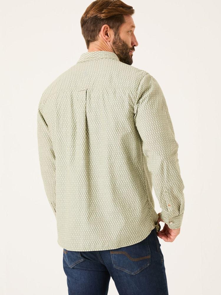 Fat Face Khaki Green Geo Print Long Sleeve Shirt