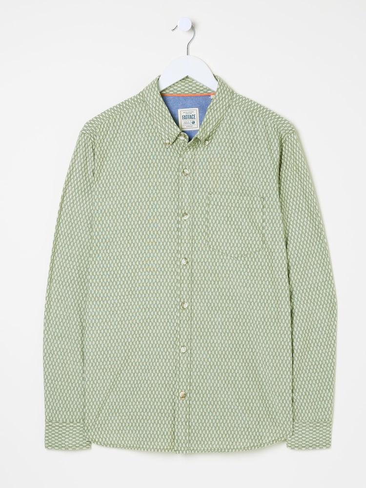 fat face Khaki Green Geo Print Long Sleeve Shirt