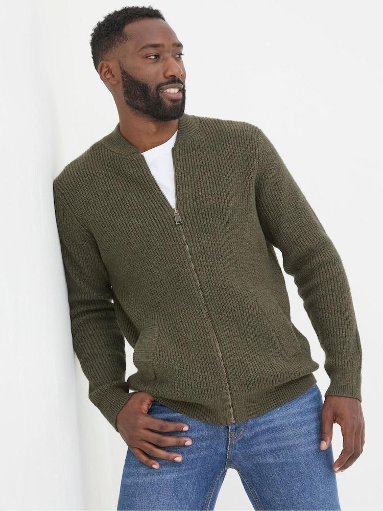 Fat Face Khaki Green Knitted Bomber Cardigans