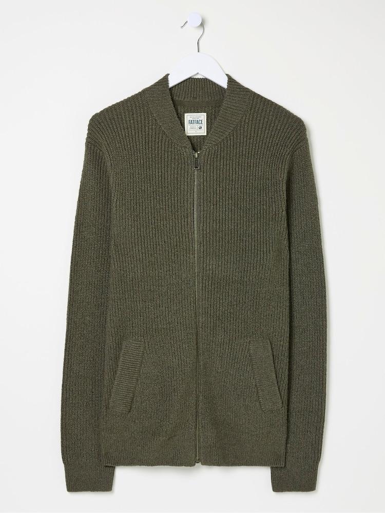 fat face Khaki Green Knitted Bomber Cardigans