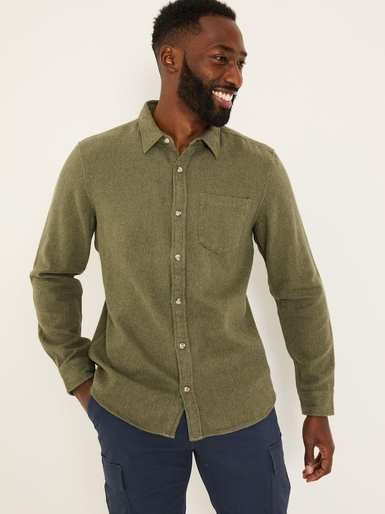 Fat Face Khaki Green Long Sleeve Brushed Shirt