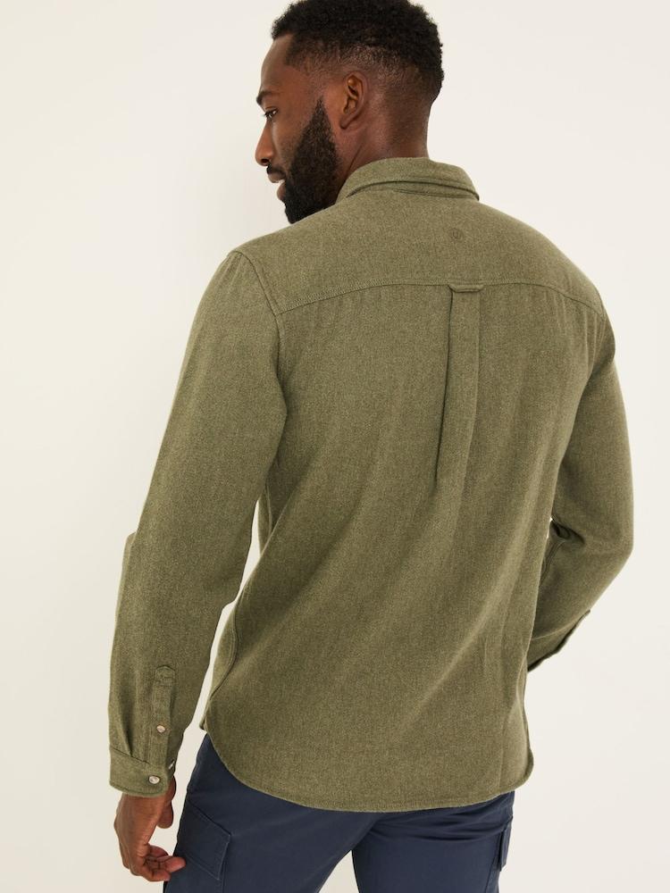 Fat Face Khaki Green Long Sleeve Brushed Shirt