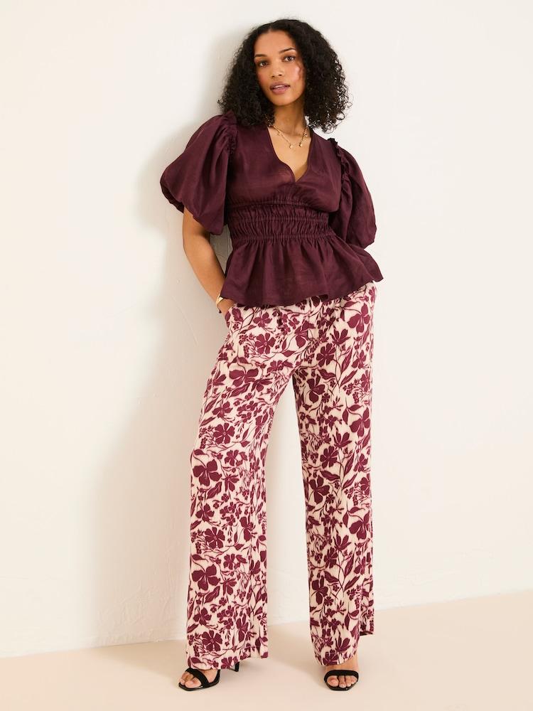 Fat Face Kingston Claret Printed Satin Trousers