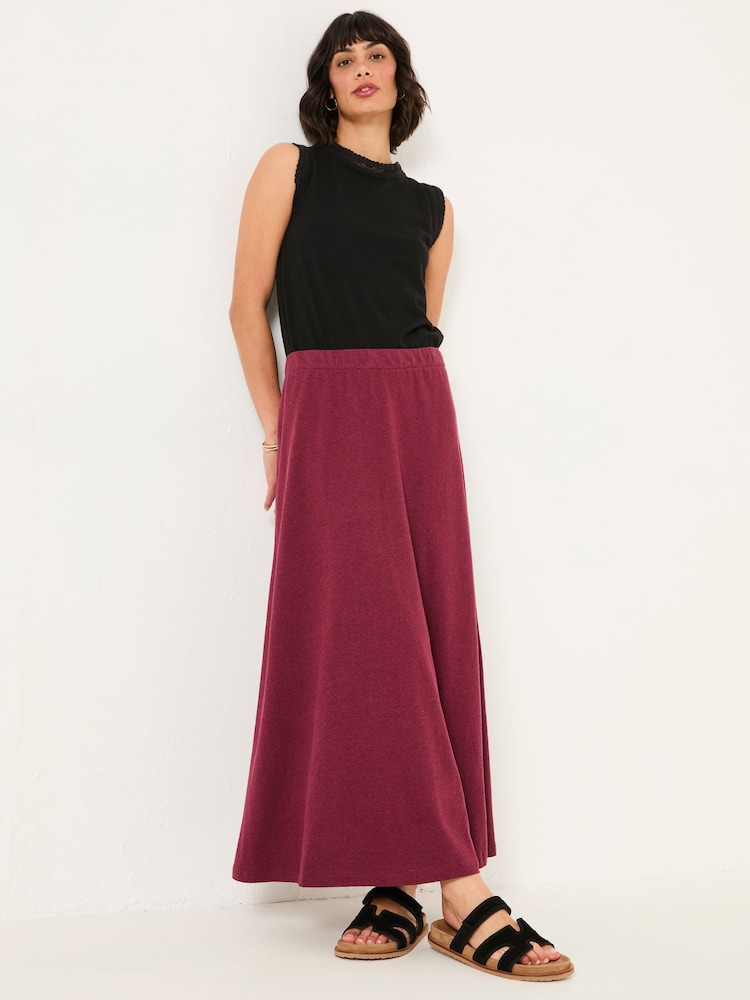 Fat Face Kitty Burgundy Red Jersey Midi Skirt