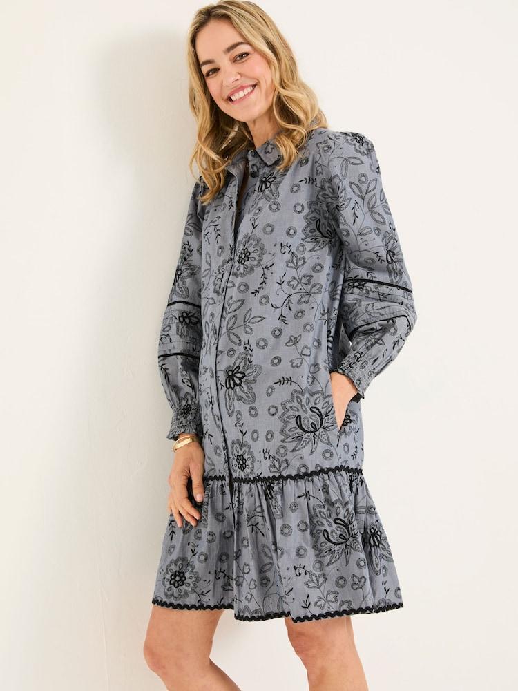 Fat Face Kitty Chambray Blue Embroidered Dress