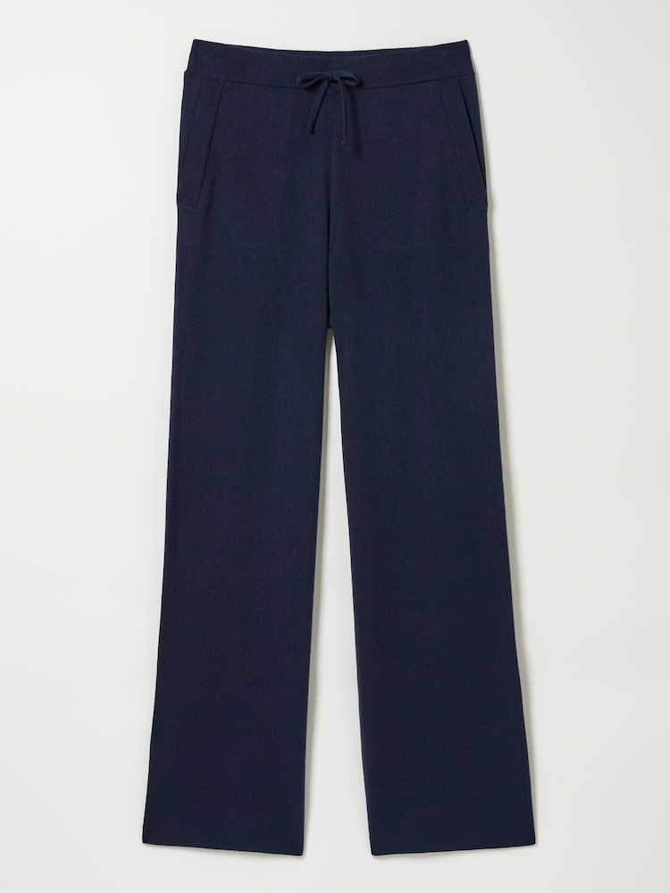 Fat Face Knitted Blue Navy Lounge Wide Leg Joggers