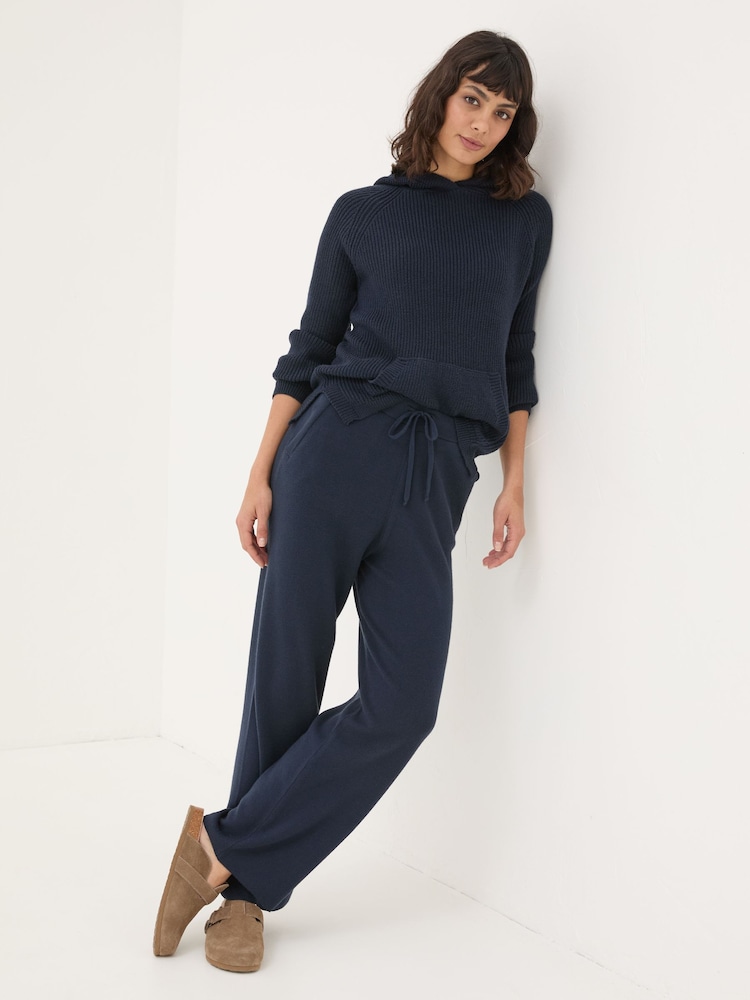 Fat Face Knitted Blue Navy Lounge Wide Leg Joggers
