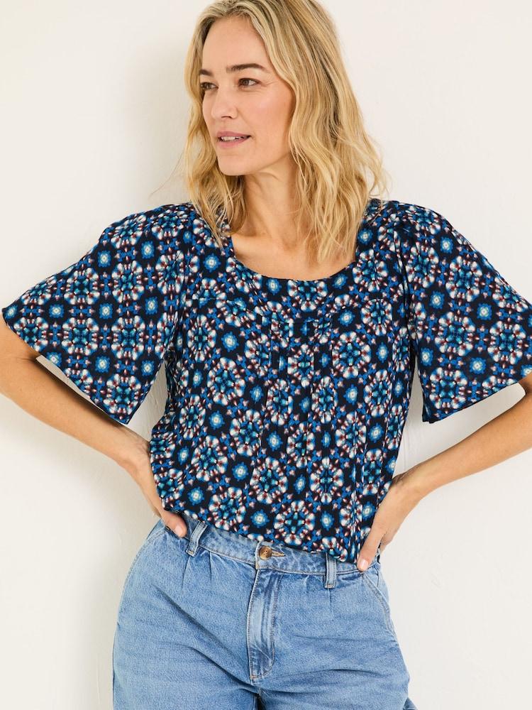 Fat Face Kyro Indigo Blue Batik Geo Blouse