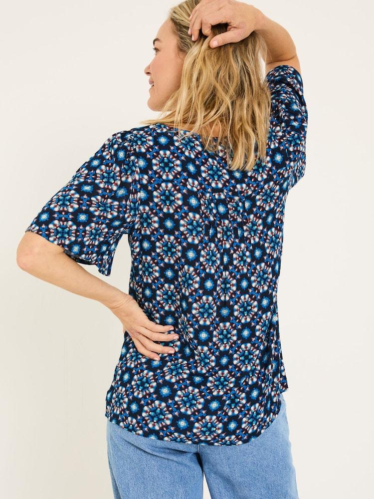 Fat Face Kyro Indigo Blue Batik Geo Blouse