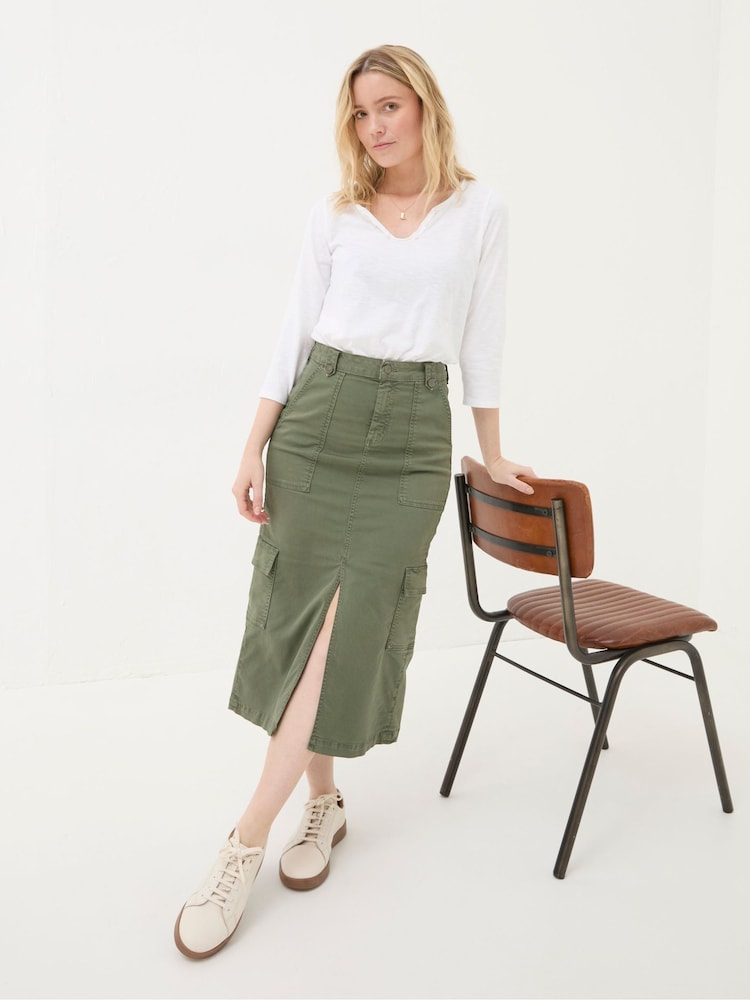 Fat Face Lara Green Cargo Midi Skirt