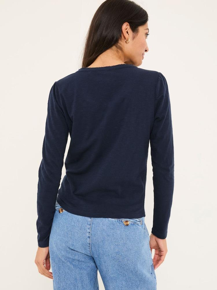Fat Face Leah Navy Button Through 100% Cotton Top