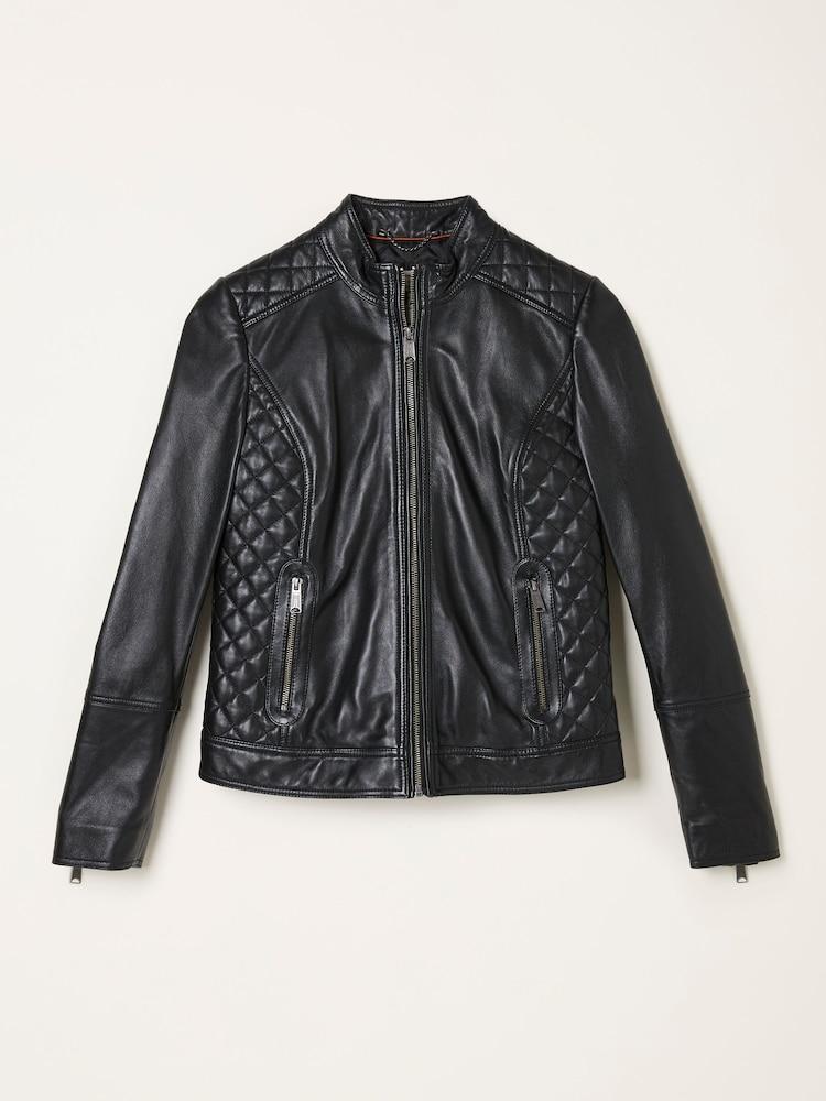 fat face Leanna Black Leather Jacket