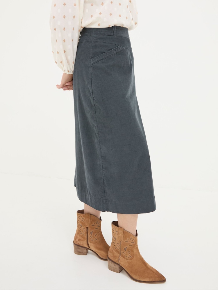 Fat Face Leigh Grey Cord Midi Skirt