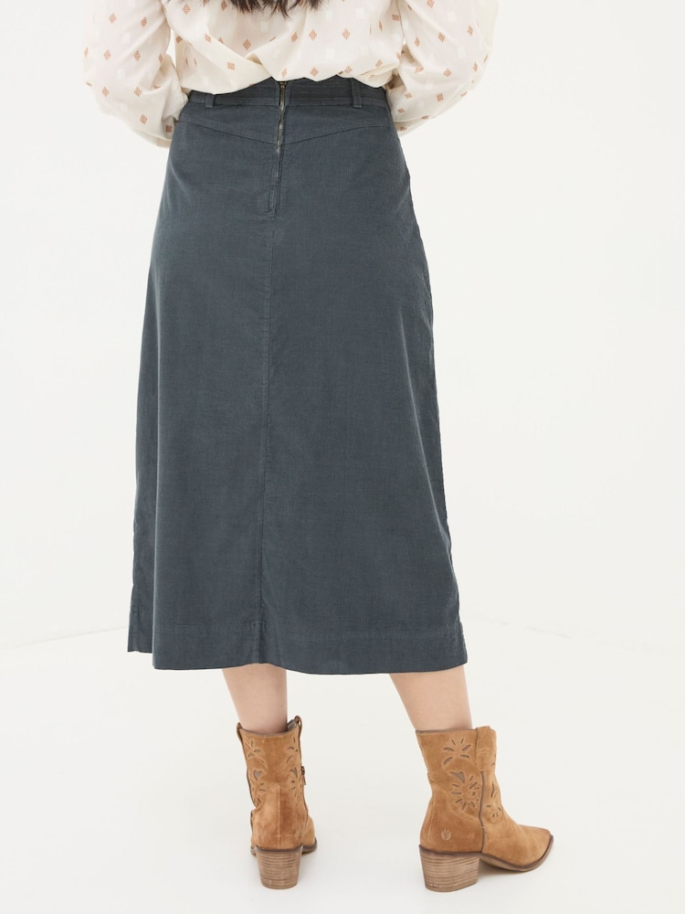 Fat Face Leigh Grey Cord Midi Skirt