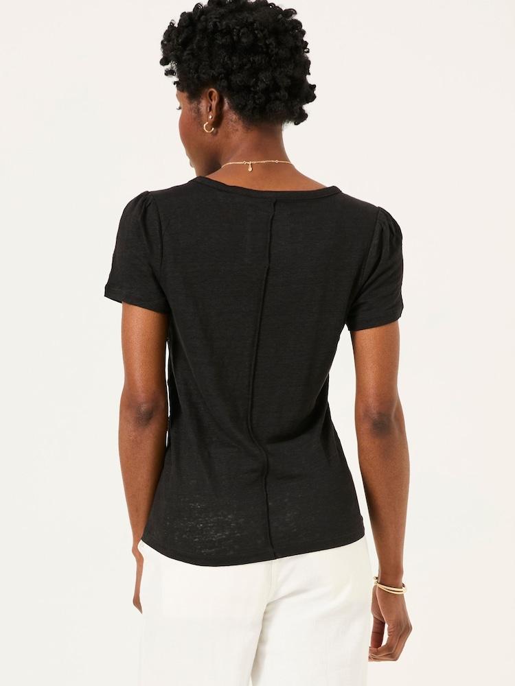 Fat Face Lena Black Linen Henley Top