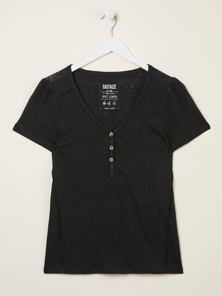 fat face Lena Black Linen Henley Top