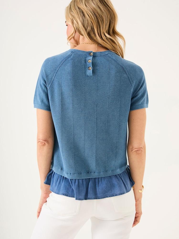 Fat Face Lena Blue Laundered Woven Knit Top