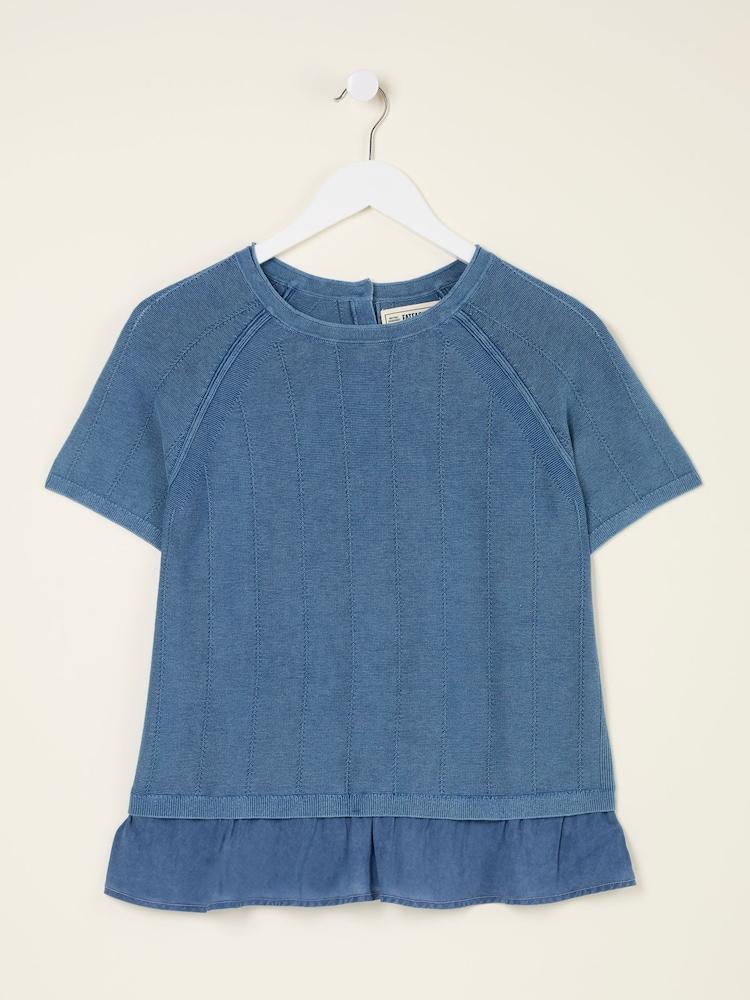 fat face Lena Blue Laundered Woven Knit Top