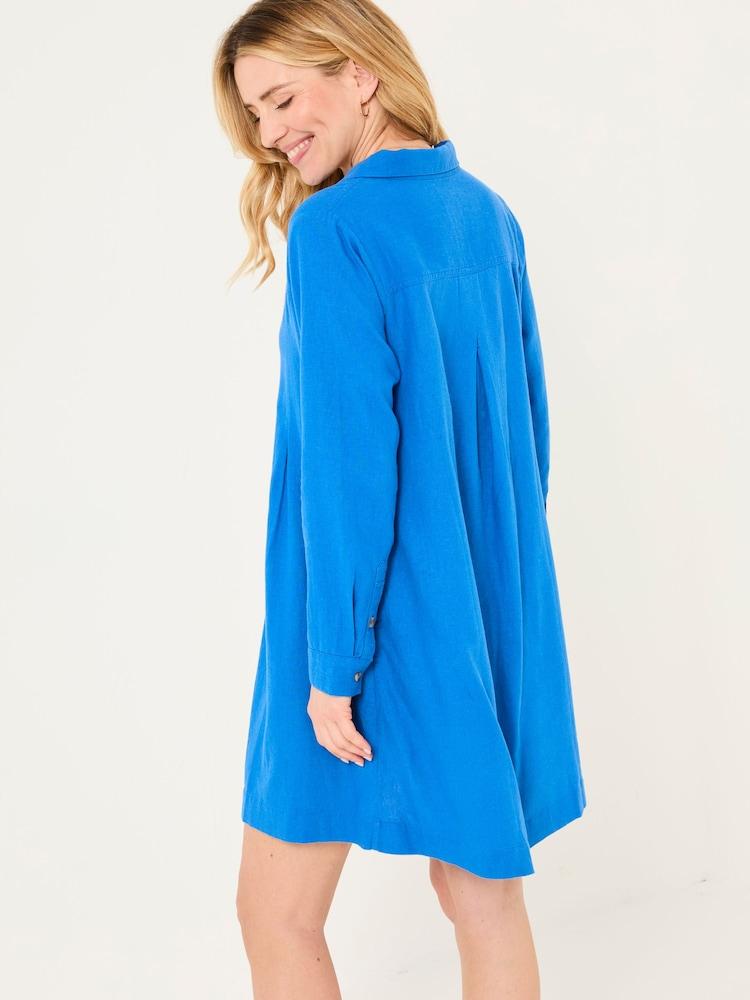 Fat Face Lena Mid Blue Linen Dress